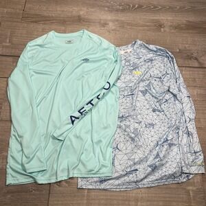 AFTCO Shirt Mens XL Blue Lot Of 2 Long Sleeve Fishing Performance Sun Top